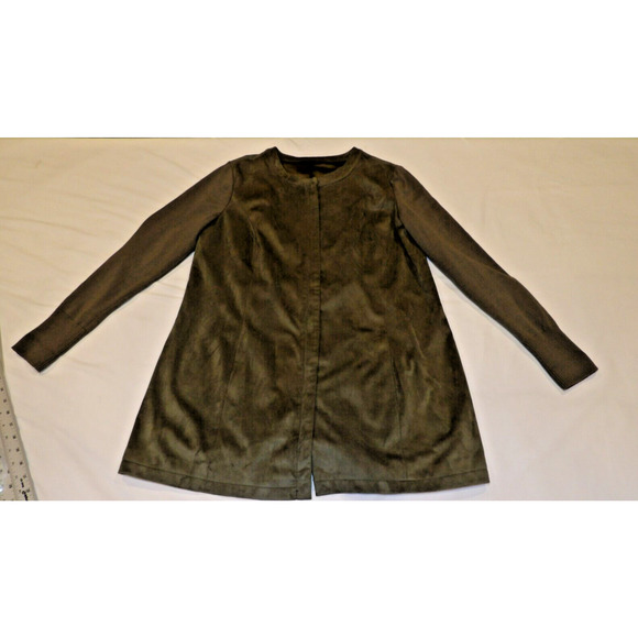 H by Halston Jacket Shacket Womens Green 12 Full Zip Olive Faux Suede - Picture 2 of 15